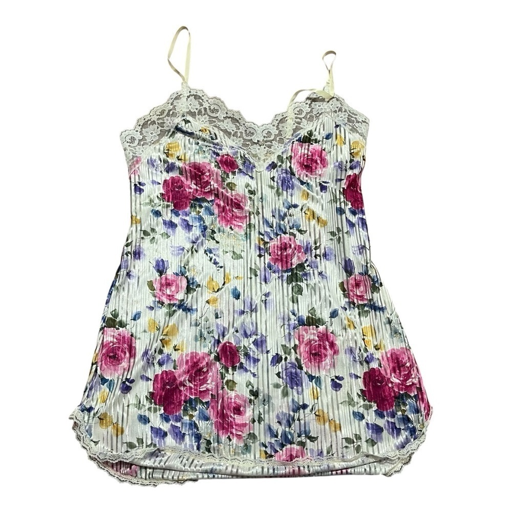 Vintage Undercover Striped Floral Nightgown Size Small Lace Cami adjustable